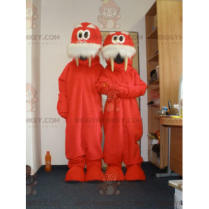 2 BIGGYMONKEY™s maskot av røde og hvite hvalrosser. 2 hvalrosser - Forsegl maskoter - BIGGYMONKEY_05695 - BiggyMonkey.com