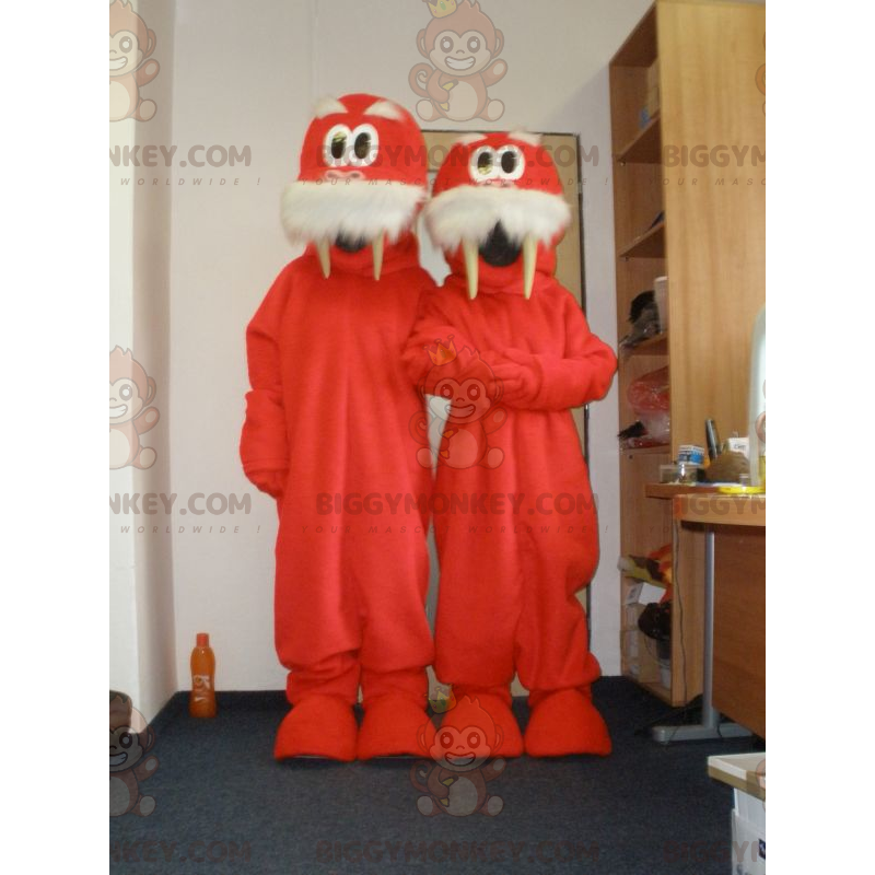 2 BIGGYMONKEY™s maskot av røde og hvite hvalrosser. 2 hvalrosser - Forsegl maskoter - BIGGYMONKEY_05695 - BiggyMonkey.com