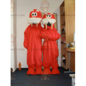 2 BIGGYMONKEY™s maskot av røde og hvite hvalrosser. 2 hvalrosser - Forsegl maskoter - BIGGYMONKEY_05695 - BiggyMonkey.com