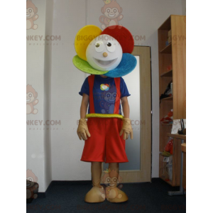 Disfraz de mascota BIGGYMONKEY™ de flor colorida muy sonriente