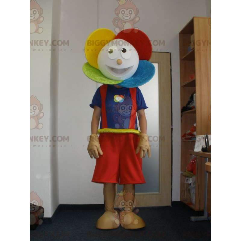 Costume de mascotte BIGGYMONKEY™ de fleur colorée très