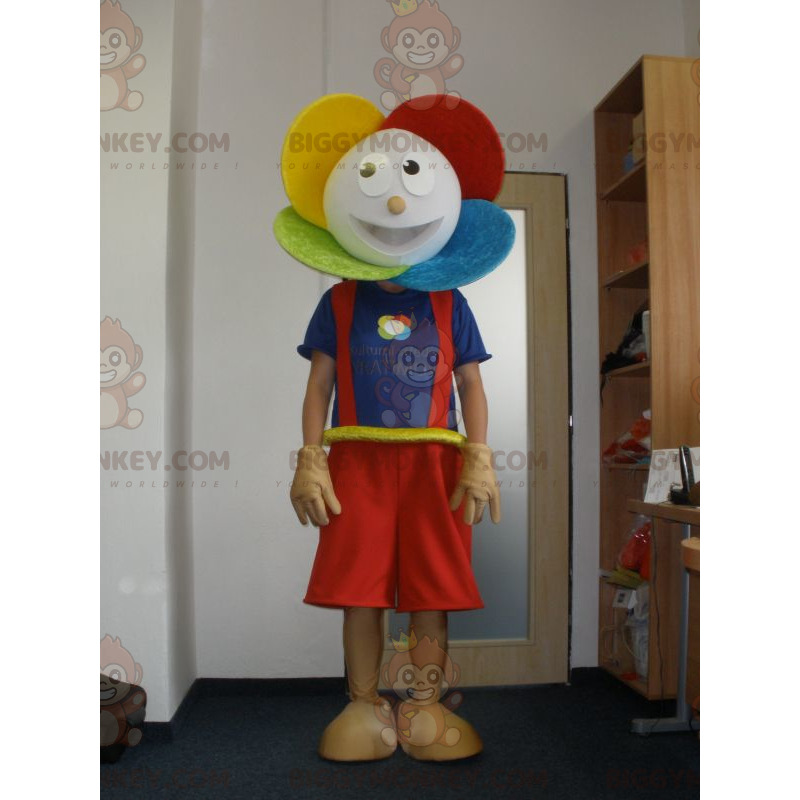 Sehr lächelndes buntes Blumen-BIGGYMONKEY™-Maskottchen-Kostüm - Sehr lächelndes buntes Blumen-BIGGYMONKEY™-Maskottchen-Kostüm -