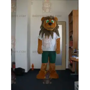 Brun og solbrun løve med grønne øjne BIGGYMONKEY™ maskotkostume