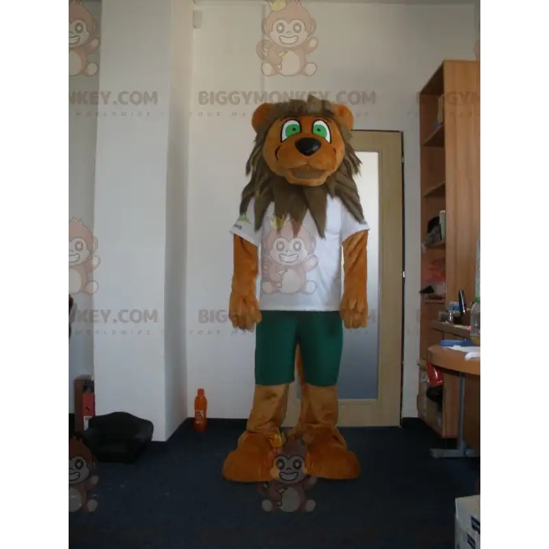 Brun og solbrun løve med grønne øjne BIGGYMONKEY™ maskotkostume Brun og solbrun løve med grønne øjne BIGGYMONKEY™ maskotkostume