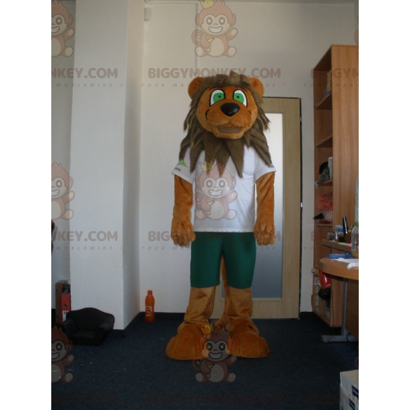 Fato de mascote BIGGYMONKEY™ Leão castanho e castanho com olhos Fato de mascote BIGGYMONKEY™ Leão castanho e castanho com olhos