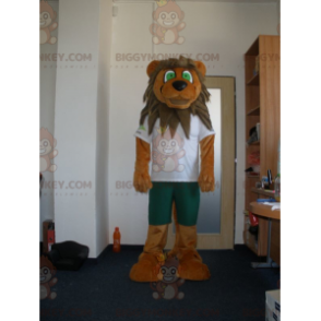 Kostým maskota BIGGYMONKEY™ hnědého a hnědého lva se zelenýma očima - Maskoti lva - BIGGYMONKEY_05698 - BiggyMonkey.com
