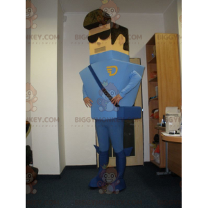 Blue Dressed Courier Postman BIGGYMONKEY™ Mascot Costume -