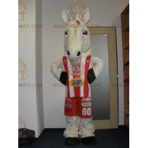 Ρεαλιστική στολή μασκότ BIGGYMONKEY™ White Horse σε αθλητικά ρούχα - Μασκότ αλόγων - BIGGYMONKEY_05702 - BiggyMonkey.com