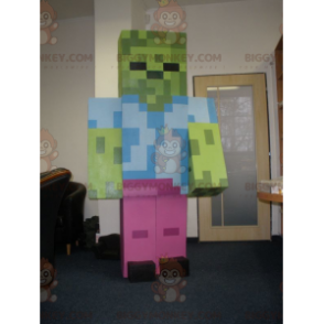 Kæmpe farverig pixeleret robot BIGGYMONKEY™ maskotkostume -