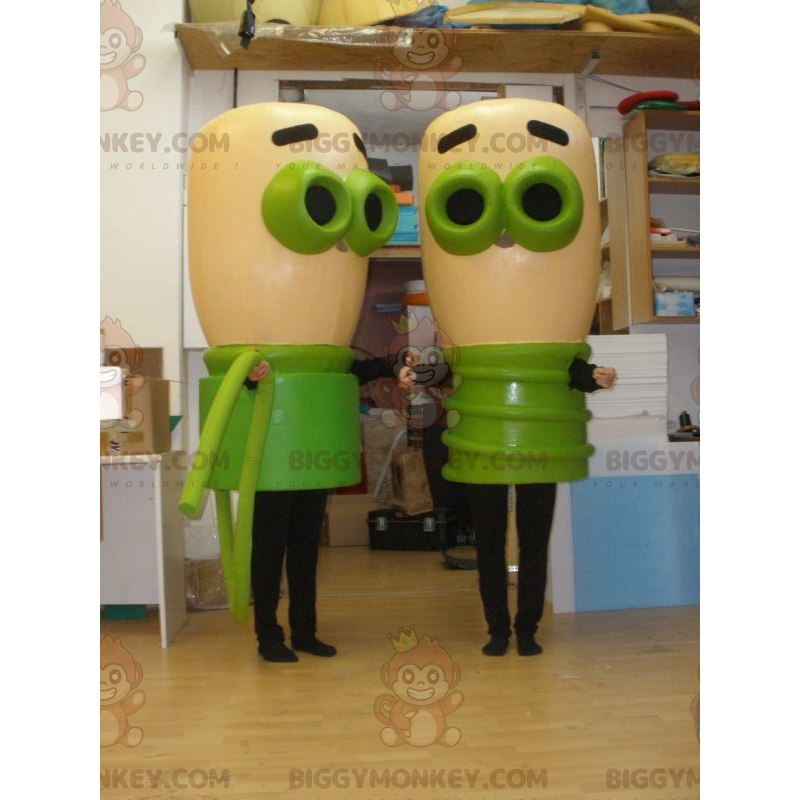2 BIGGYMONKEY™s mascotte di bulbi beige e verdi. 2 lampadine - 2 BIGGYMONKEY™s mascotte di bulbi beige e verdi. 2 lampadine -