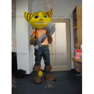 Costume mascotte BIGGYMONKEY™ con cricchetto gatto giallo e