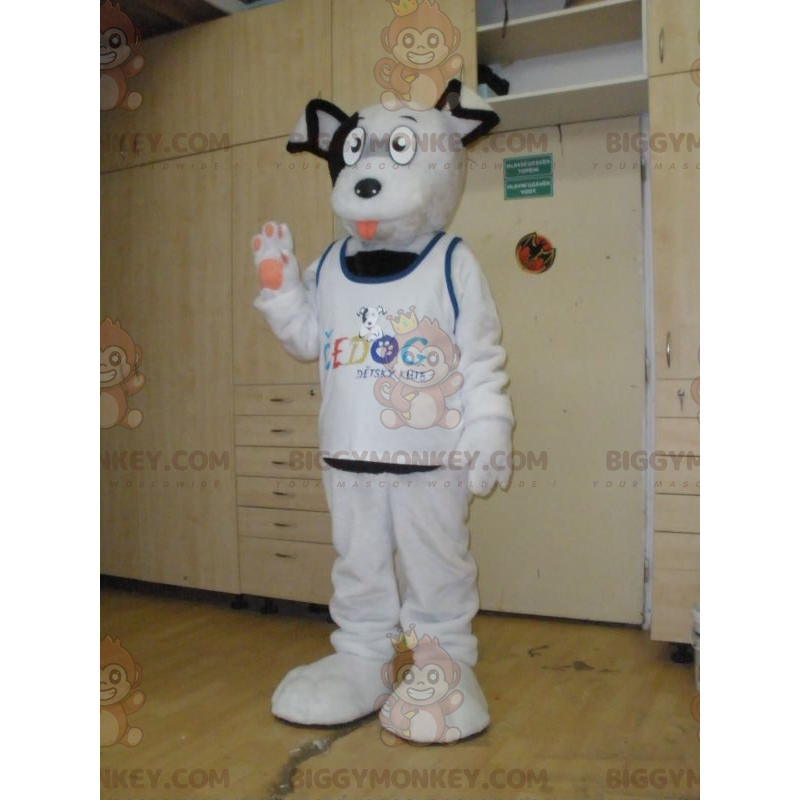 Disfraz de mascota BIGGYMONKEY™ de perro blanco y negro suave y Disfraz de mascota BIGGYMONKEY™ de perro blanco y negro suave y