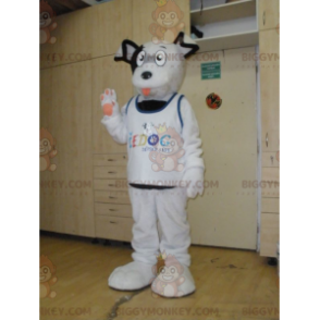 Fantasia de mascote BIGGYMONKEY™ de cachorro branco e preto macio e peludo engraçado - Mascotes para cães - BiggyMonkey.com