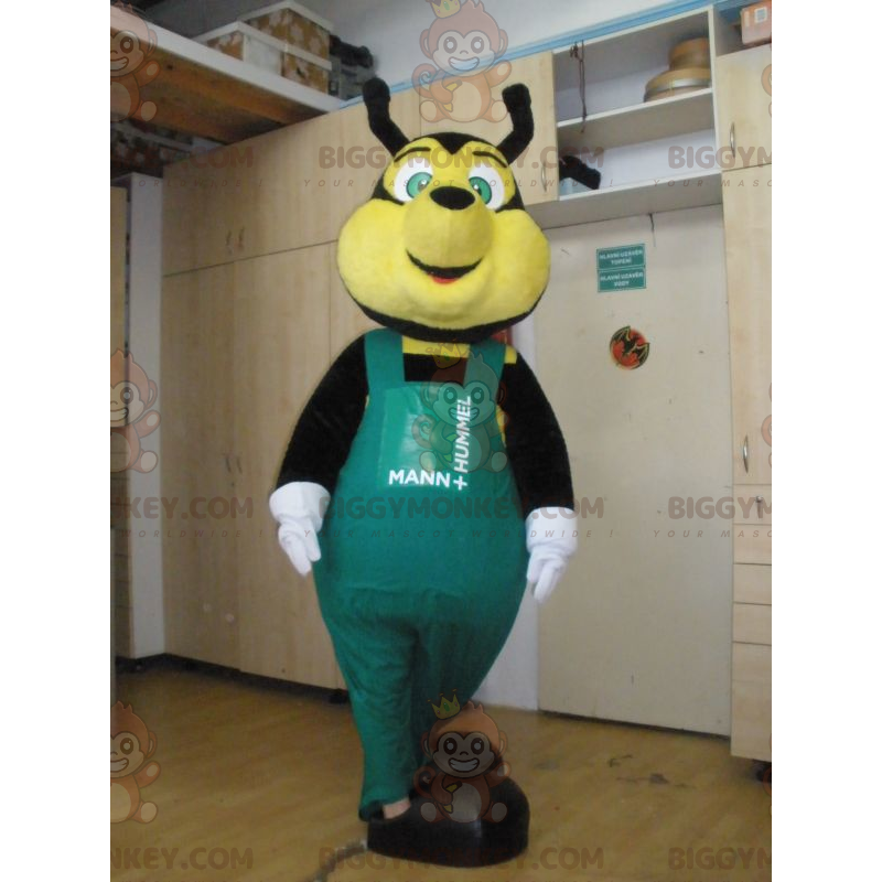 BIGGYMONKEY™ Maskotdräkt Svart och gult bi med grön overall - BIGGYMONKEY™ Maskotdräkt Svart och gult bi med grön overall -