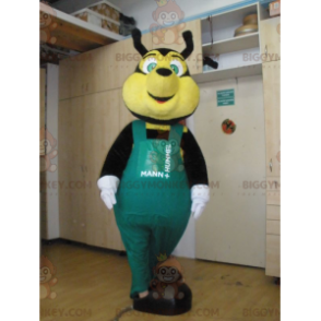 BIGGYMONKEY™ maskottiasu, musta ja keltainen mehiläinen vihreillä haalareilla - Mehiläisten maskotit - BiggyMonkey.com