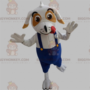 White and Brown Dog BIGGYMONKEY™ Mascot Costume with Overalls -