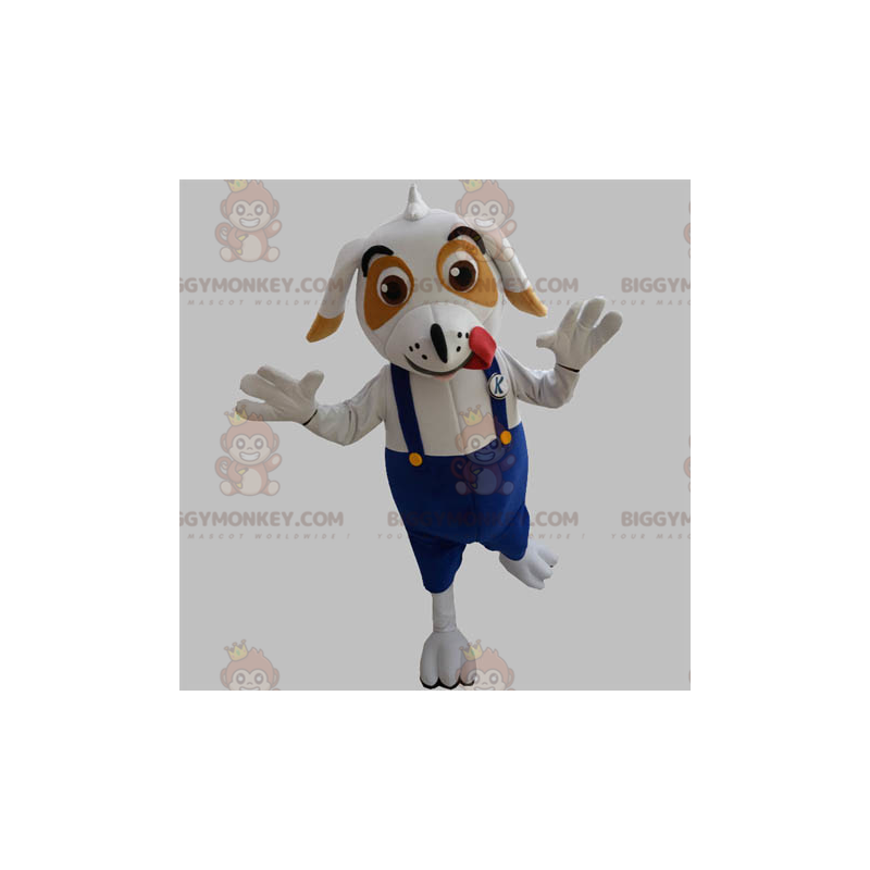 Disfraz de mascota de perro blanco y marrón BIGGYMONKEY™ con Disfraz de mascota de perro blanco y marrón BIGGYMONKEY™ con