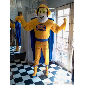 Superhero BIGGYMONKEY™ Mascot Costume in Yellow and Blue Outfit