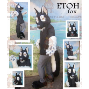 Schwarz-weißer Wolf BIGGYMONKEY™ Maskottchen-Kostüm -
