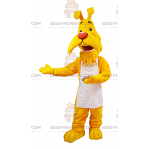 Στολή μασκότ σκύλου BIGGYMONKEY™ Mustache Yellow Dog ντυμένη με λευκή ποδιά - Μασκότ σκυλιών - BiggyMonkey.com