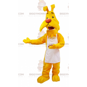 Kostým žlutého maskota psa BIGGYMONKEY™ Mustache v bílé zástěře - Maskoti psů - BIGGYMONKEY_05732 - BiggyMonkey.com