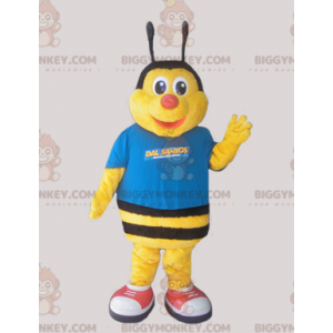 Keltainen ja musta mehiläinen BIGGYMONKEY™ maskottiasu, joka on