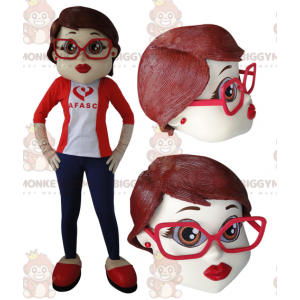 BIGGYMONKEY™ maskotdräkt av elegant kvinna med glasögon -