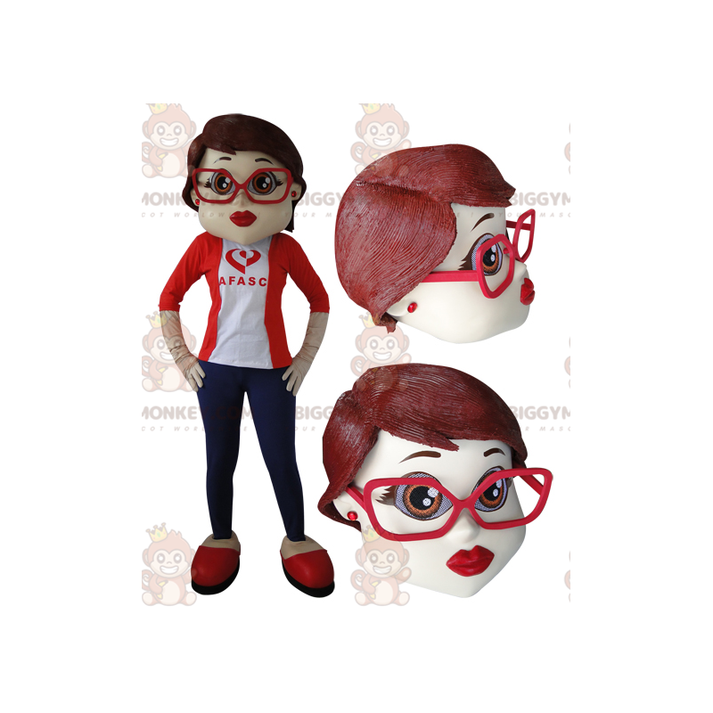 Kostým maskota BIGGYMONKEY™ elegantní ženy s brýlemi – Kostým maskota BIGGYMONKEY™ elegantní ženy s brýlemi –
