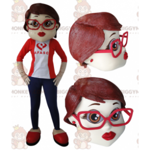 BIGGYMONKEY™ maskotkostume af elegant kvinde med briller -