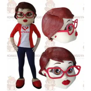 Disfraz de mascota BIGGYMONKEY™ de mujer elegante con gafas -