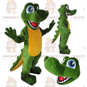 Kostium maskotka niebieskooki zielony i żółty krokodyl