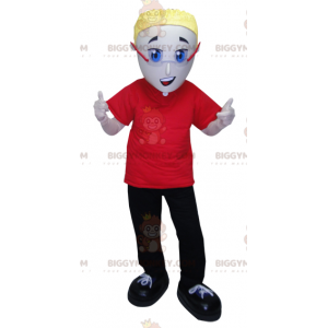 BIGGYMONKEY™ Mascot Costume of Man Dressed in Red and Black