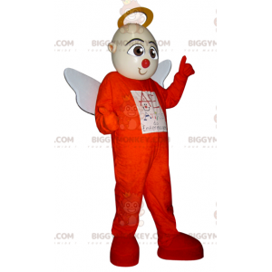 Kostým anděla maskota BIGGYMONKEY™ v oranžovém oblečení s