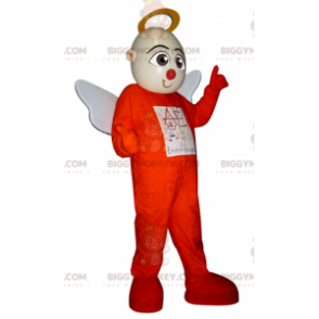 BIGGYMONKEY™ Μασκότ Κοστούμι αγγέλου με πορτοκαλί στολή με λευκά φτερά - Μη ταξινομημένες μασκότ - BiggyMonkey.com