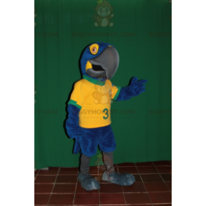 Disfraz de mascota de loro azul y amarillo BIGGYMONKEY™ con