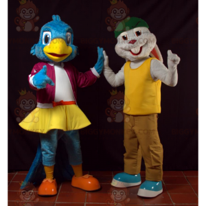 2 BIGGYMONKEY™s mascot a blue bird and a gray rabbit -