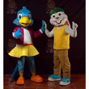 2 mascote do BIGGYMONKEY™ um pássaro azul e um coelho cinza –