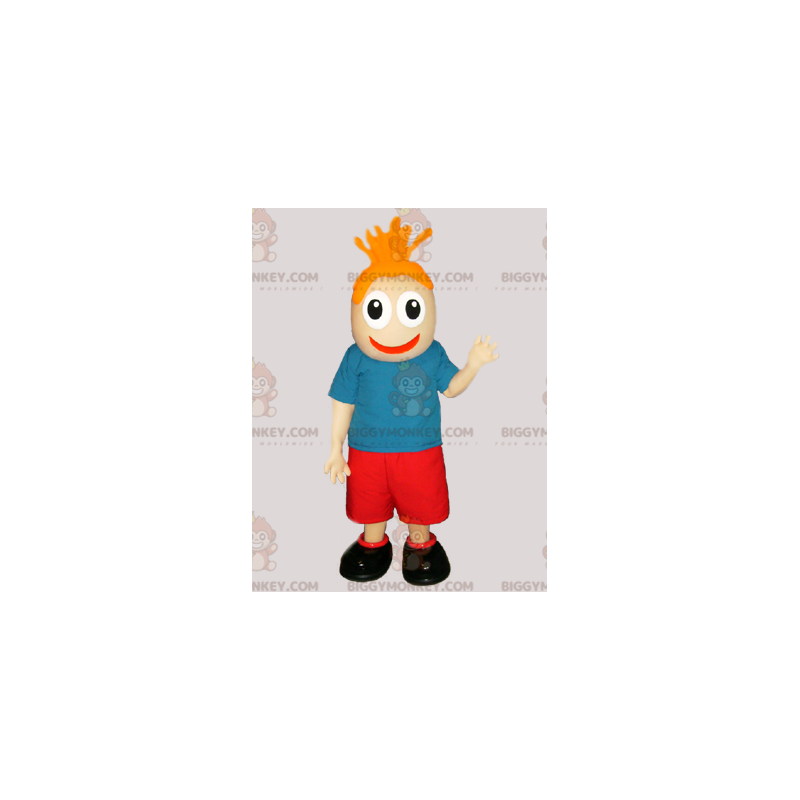 Sneeuwman BIGGYMONKEY™-mascottekostuum met rode en blauwe Sneeuwman BIGGYMONKEY™-mascottekostuum met rode en blauwe