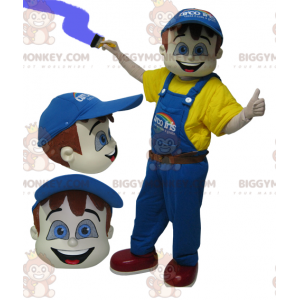 Painter BIGGYMONKEY™ Mascot Costume Dressed In Yellow With Blue