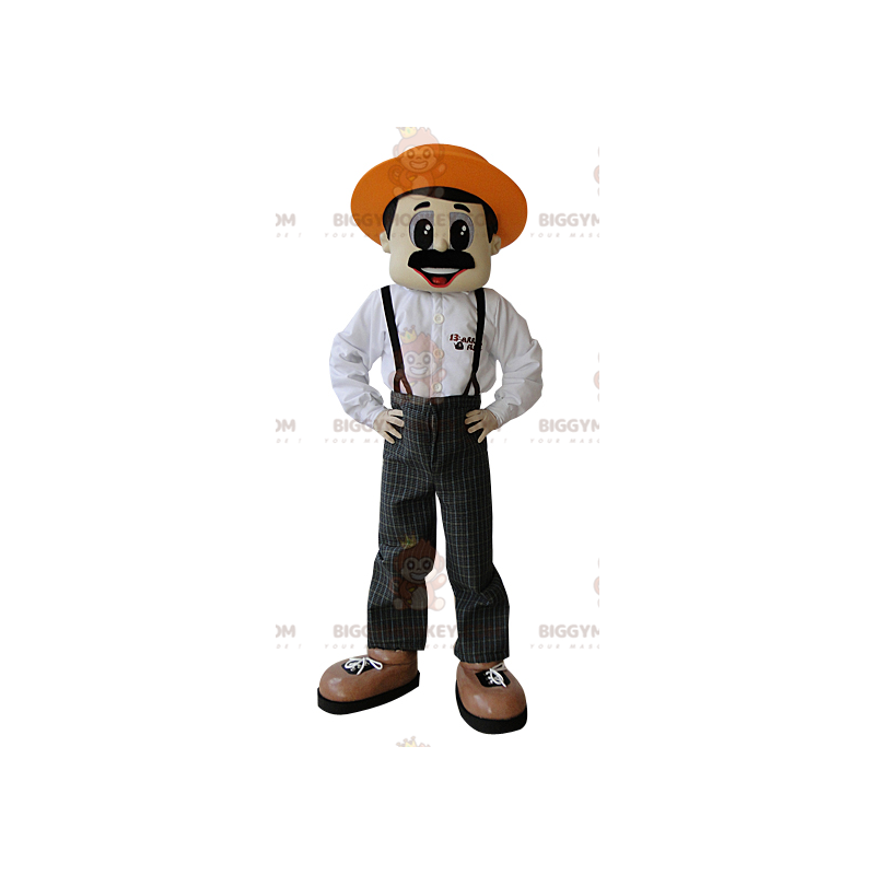 Mustachioed Farmer BIGGYMONKEY™ Mascot Costume with Hat – Mustachioed Farmer BIGGYMONKEY™ Mascot Costume with Hat –