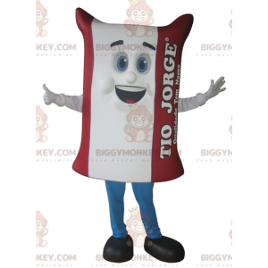 Costume de mascotte BIGGYMONKEY™ de sac de riz blanc et rouge
