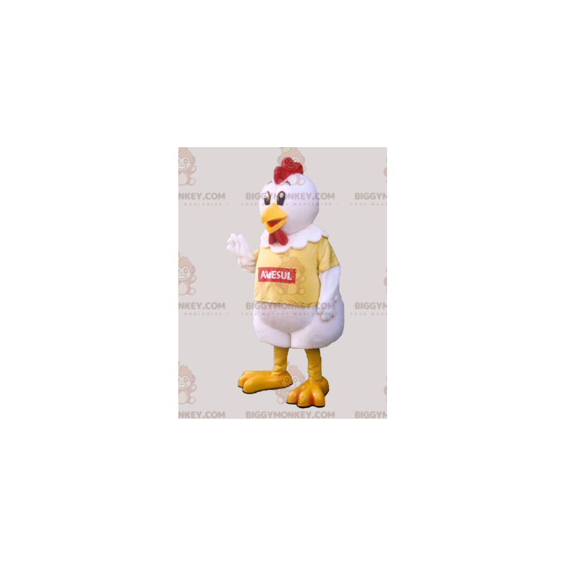 Costume de mascotte BIGGYMONKEY™ de poule de coq géant blanc Costume de mascotte BIGGYMONKEY™ de poule de coq géant blanc