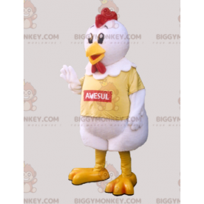 Giant White Yellow and Red Rooster Hen BIGGYMONKEY™ Mascot