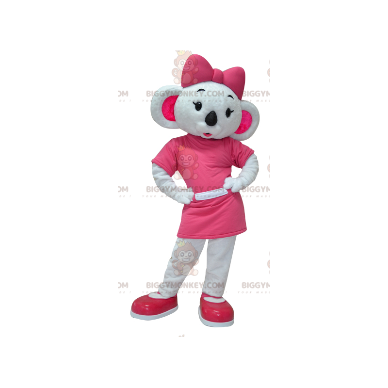 Mycket feminin vit och rosa koala BIGGYMONKEY™ maskotdräkt - Mycket feminin vit och rosa koala BIGGYMONKEY™ maskotdräkt -