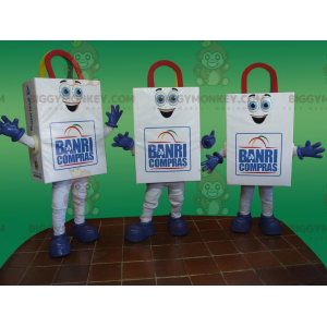 3 BIGGYMONKEY™s smiling white paper bag mascots -
