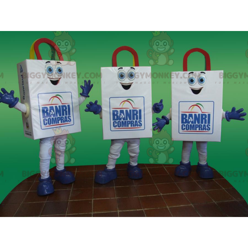 3 mascotas sonrientes de bolsa de papel blanco de BIGGYMONKEY™ 3 mascotas sonrientes de bolsa de papel blanco de BIGGYMONKEY™