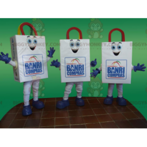 3 BIGGYMONKEY™s smiling white paper bag mascots -