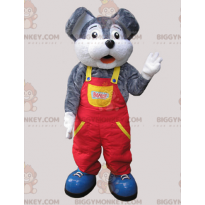 Kostým šedo-bílá myš BIGGYMONKEY™ maskot oblečený v kombinéze –