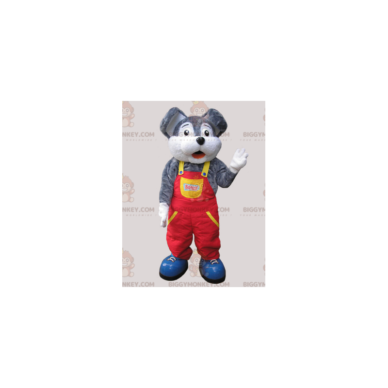 Grijze en witte muis BIGGYMONKEY™ mascottekostuum gekleed in Grijze en witte muis BIGGYMONKEY™ mascottekostuum gekleed in