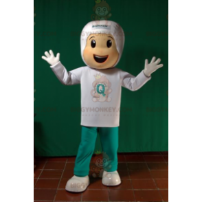 Boy BIGGYMONKEY™ mascot costume dressed in white and green. Futuristic BIGGYMONKEY™ Mascot Costume - BiggyMonkey.com